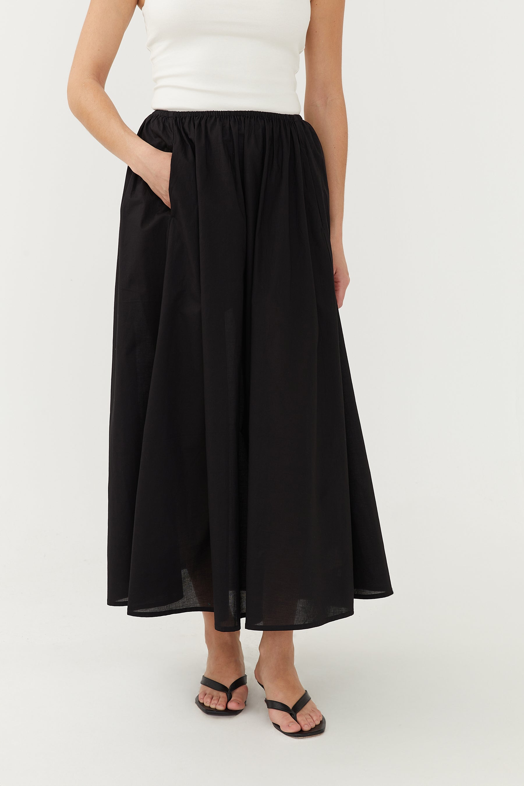 Gathered Midi Skirt Black The Slow Label