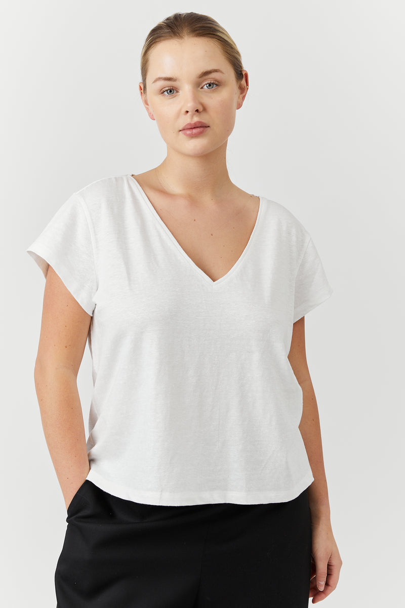 Linen V-Neck Tee White – The Slow Label