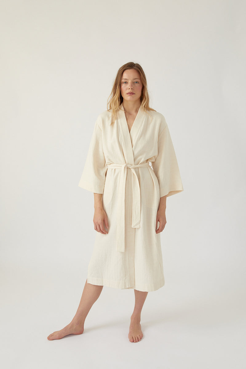 Organic Muslin Robe Long Undyed – The Slow Label