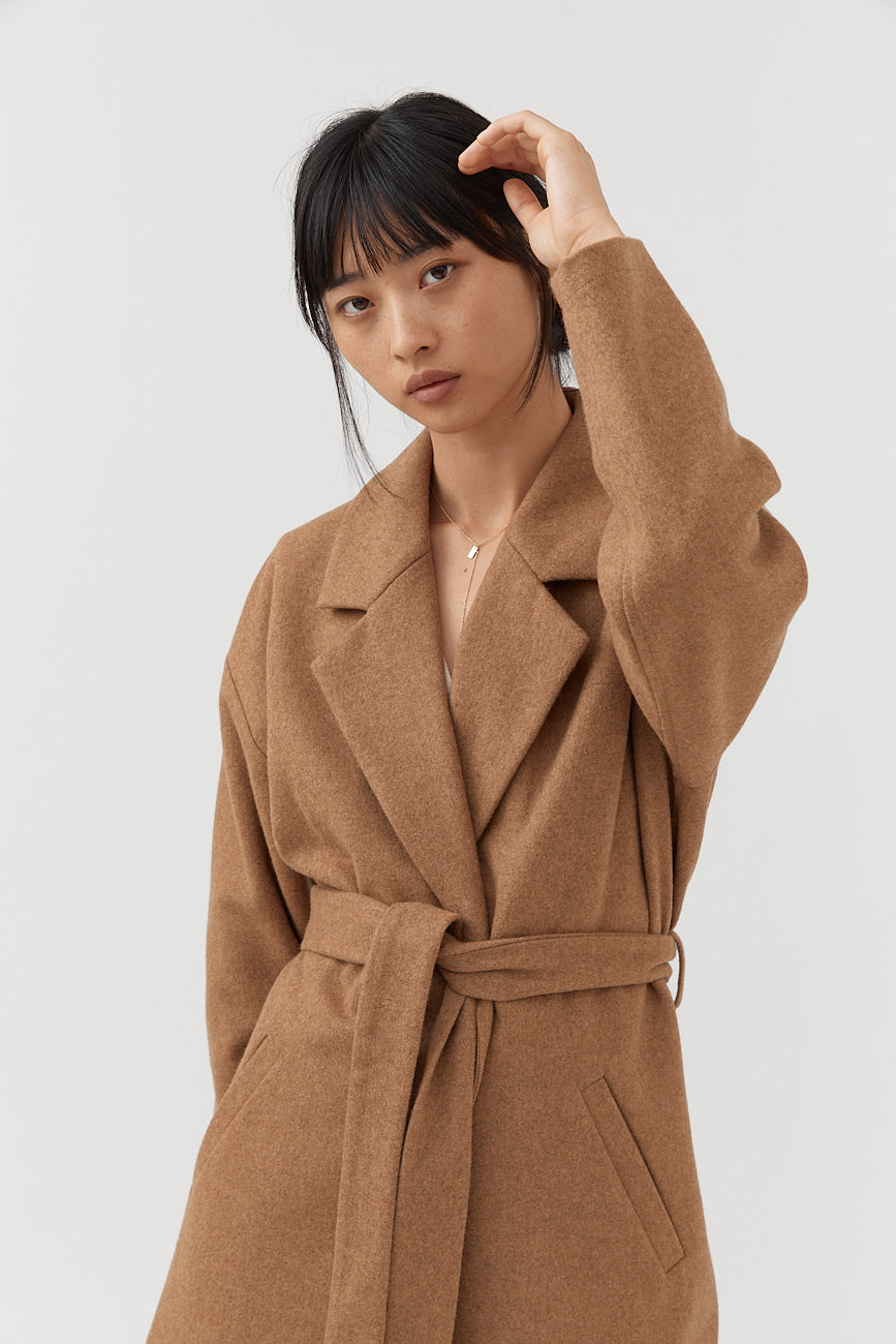 Belted Wool Overcoat Camel The Slow Label